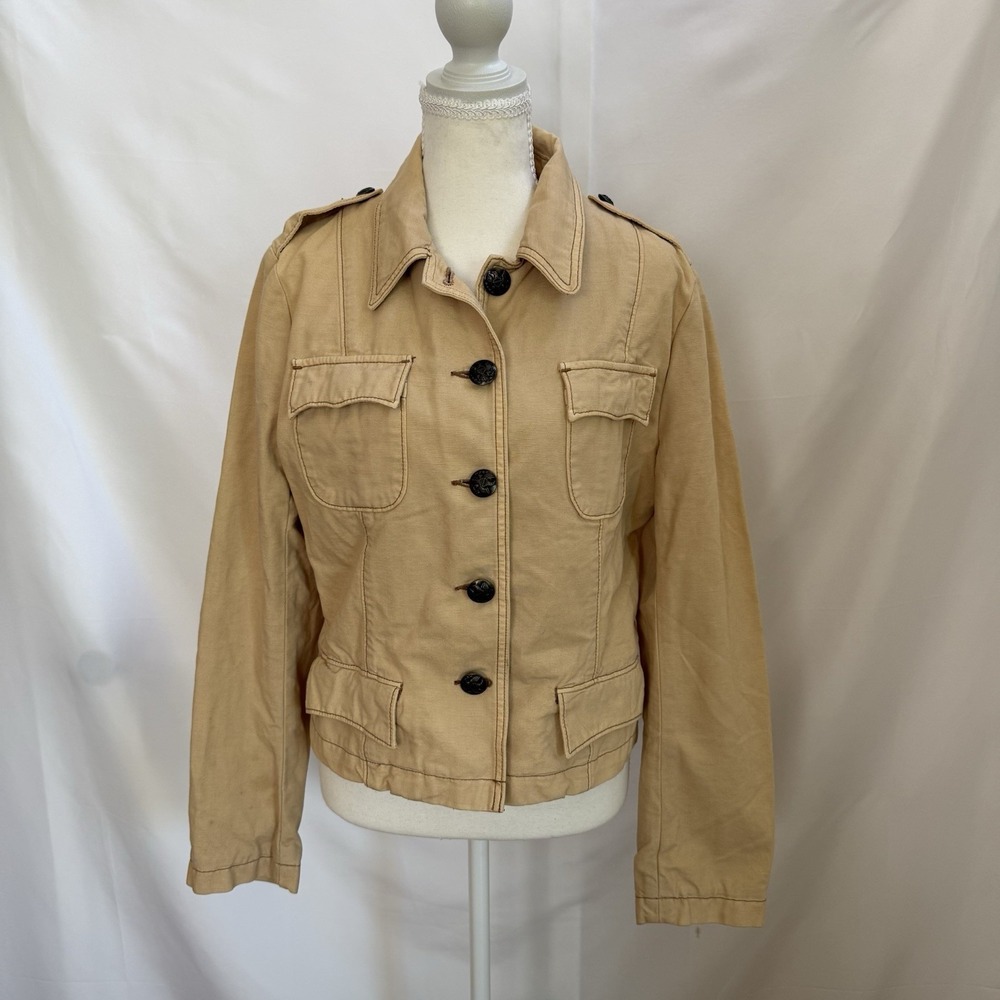 Ralph Lauren Polo Jeans Tan Khaki Military Utility Jacket Womens Medium Cotton